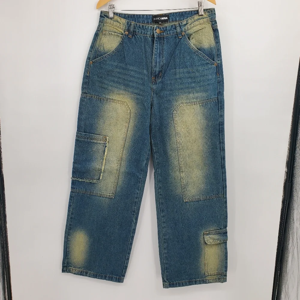 ☆☆  Fashion Nova Wide Leg Cargo Jeans Size 11 NWT